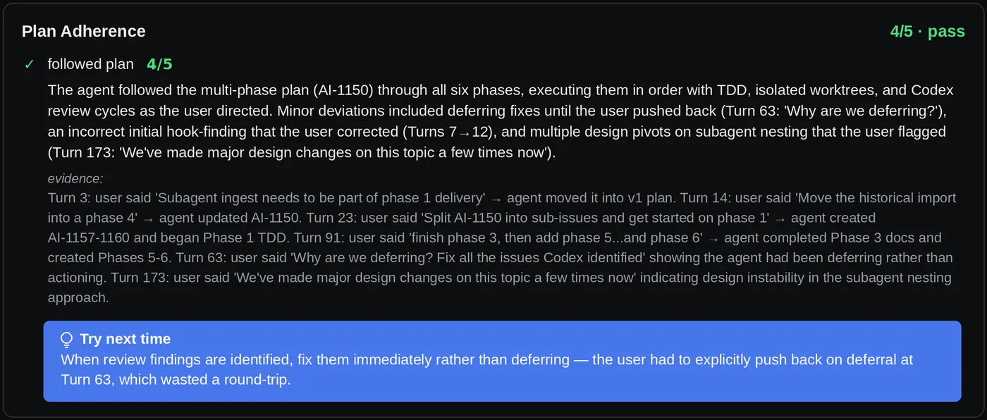 Capacitor Plan Adherence evaluation card