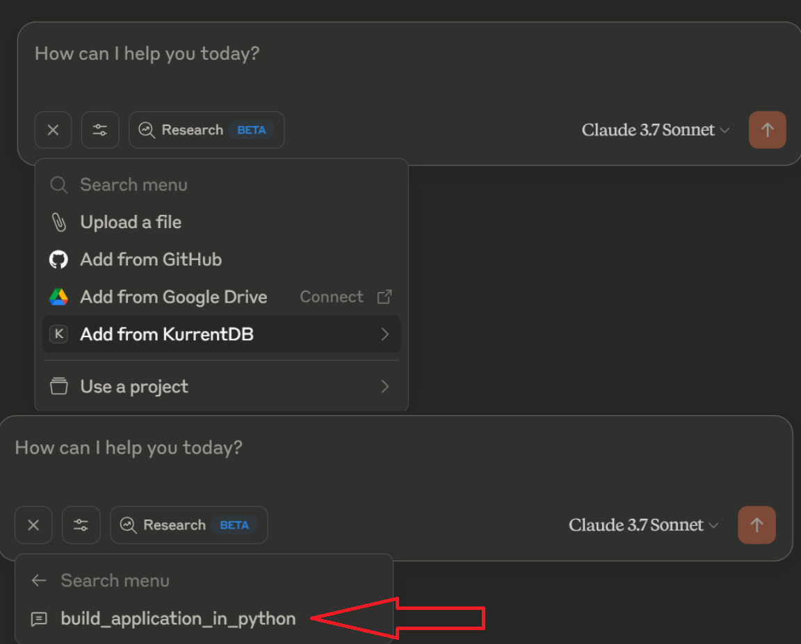 Screenshot from Claude Desktop showing how to explicitly call the prompt.